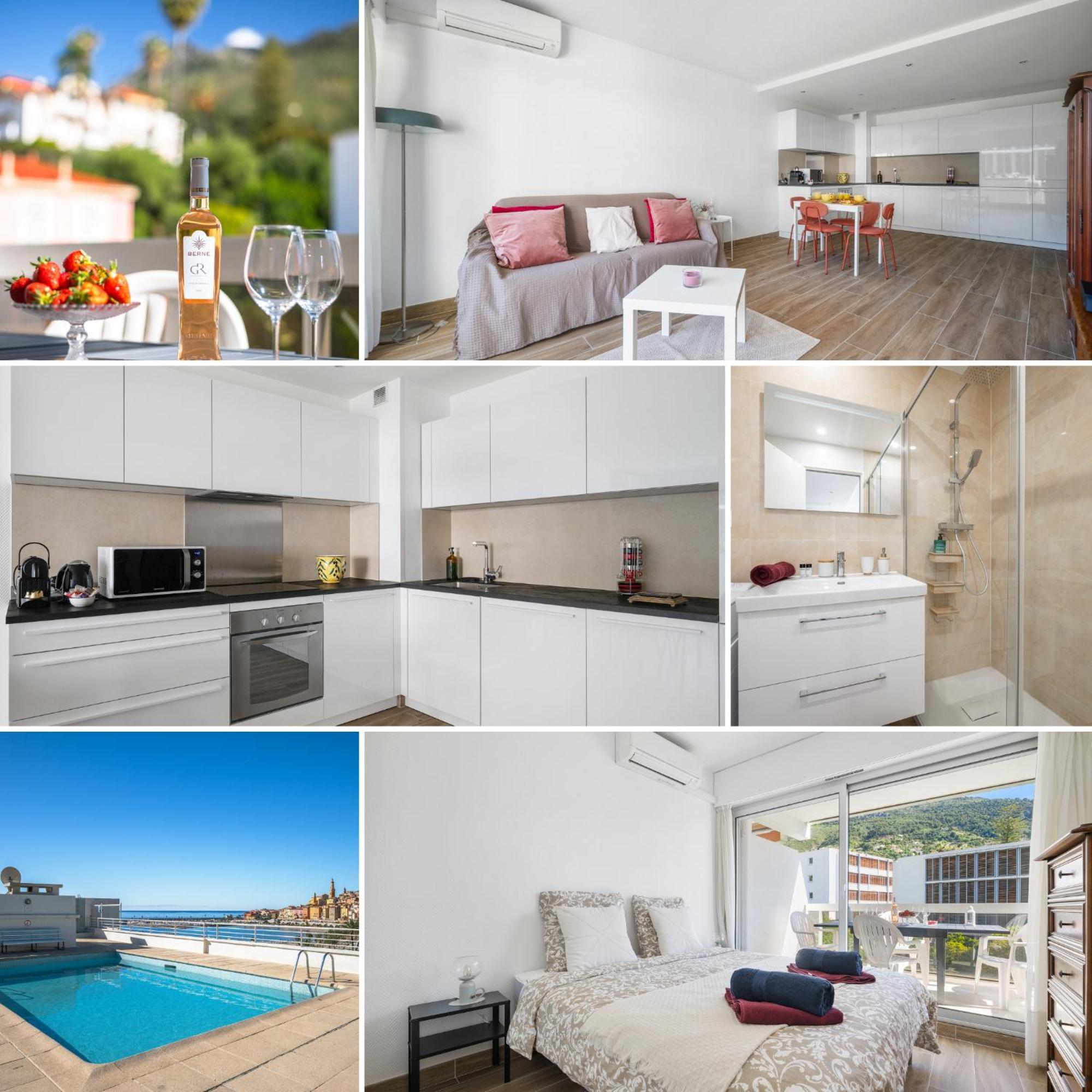 Le Rocamare - Piscine Toit Terrasse - Parking Prive - Terrasse Lejlighed Menton Eksteriør billede